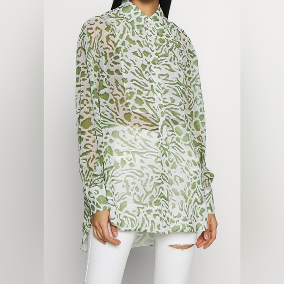 Topshop Tops - Topshop Green and White Patterned Blouse